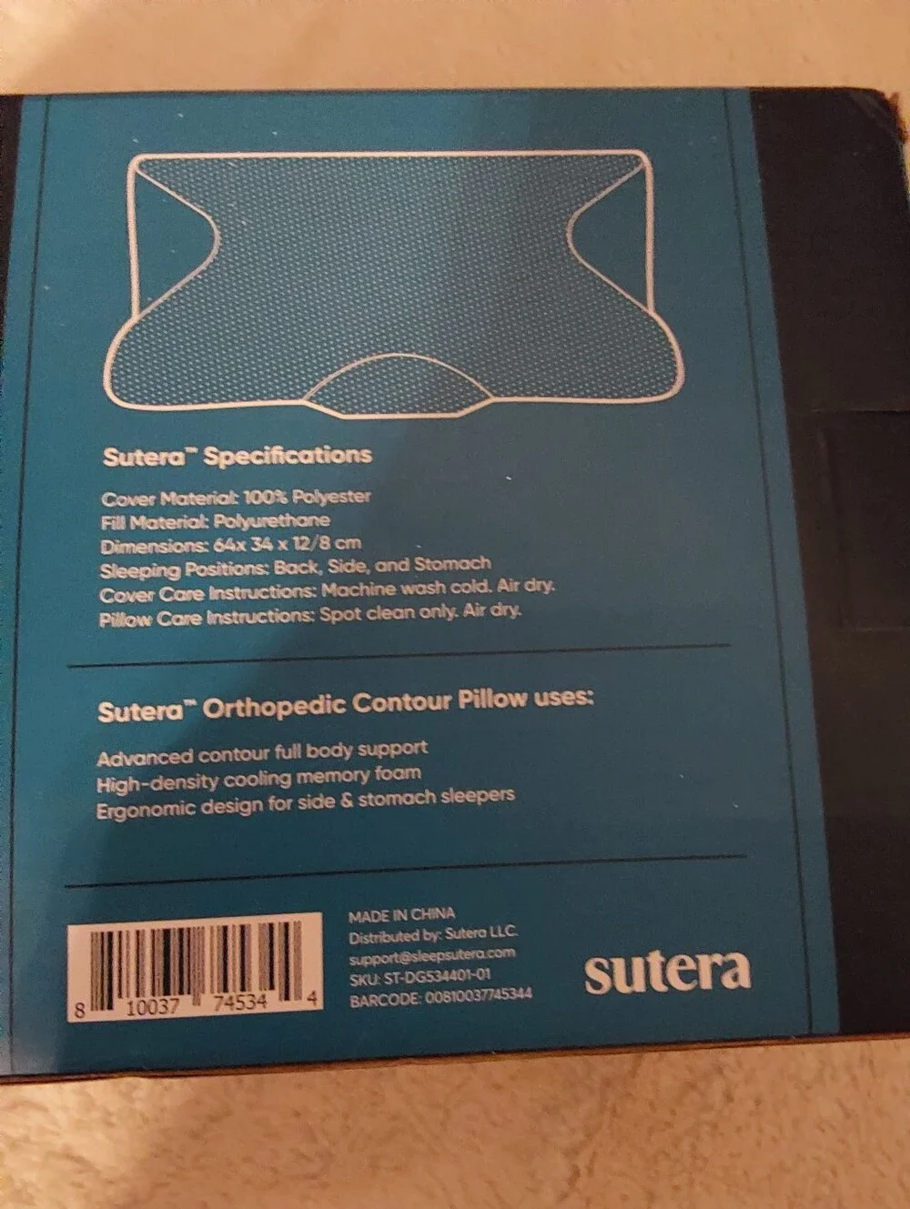 🌺 NIB Sutera Orthopedic Contour Pillow & Case